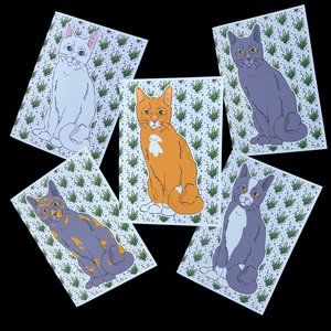 420 Retro Cat Greeting Card, Handmade Pet Portrait Art Gift 5x7" + Envelope